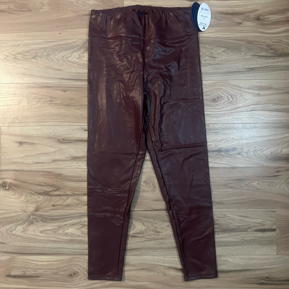 NEW Burgundy Scoop Faux Leather Stretch Leggings